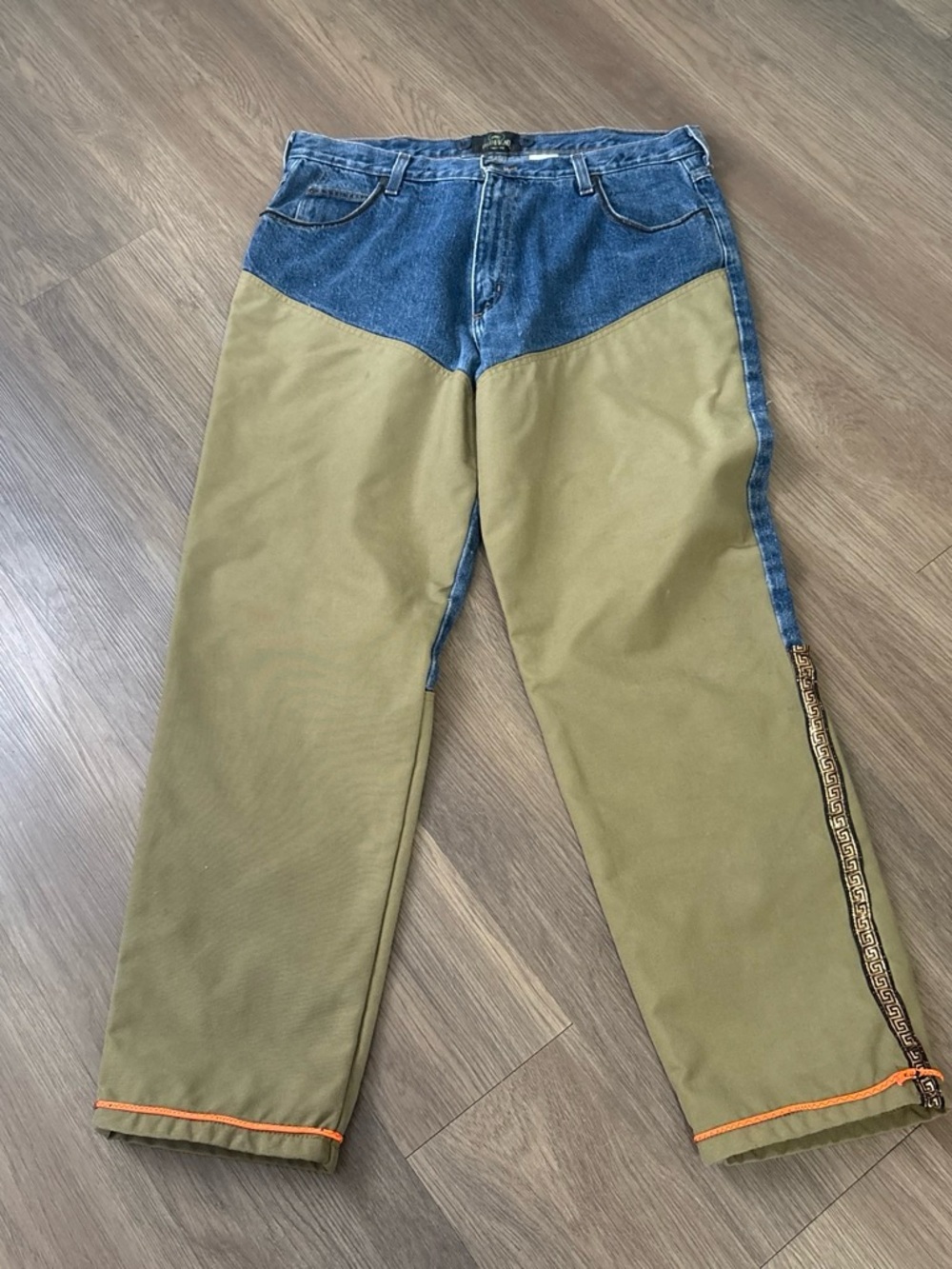 Two-Tone Denim & Olive Workwear Pants upcycled y2 k